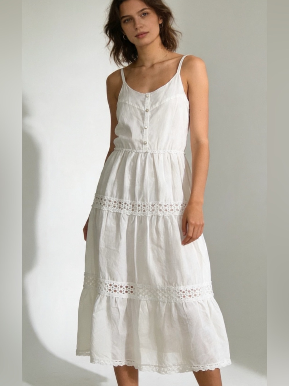 Wyeth White Cotton Tiered Maxi Dress